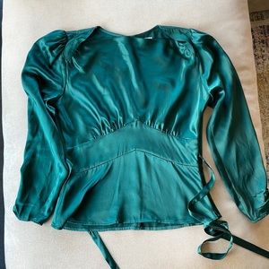 Reformation green silk blouse